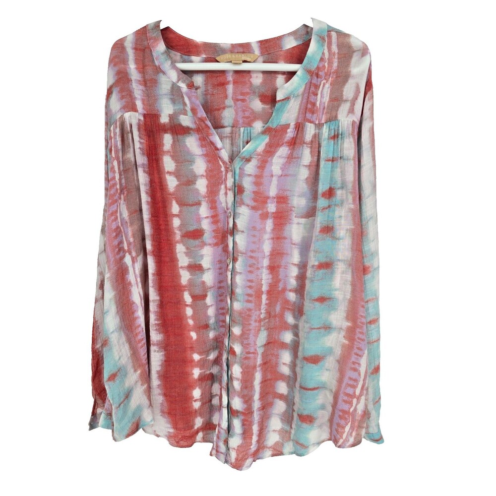 Hope & Harlow Size 2X Womens Top Pink Tye Die Button Down Boho Shirt